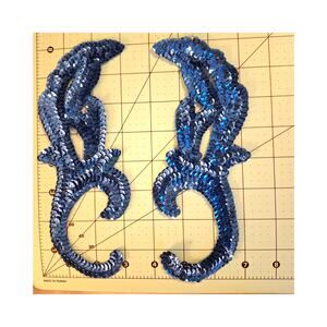 Blue sequin applique  mirror pair